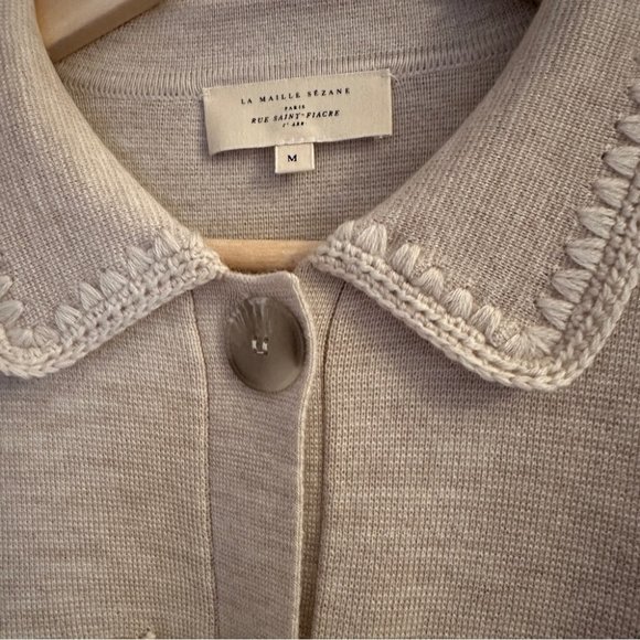 NEW Sezane Betty Cardigan in Beige Crochet | size M - Picture 6 of 9